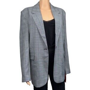Steve Madden Blazer Medium Gray Plaid Blazer Suit Sports Jacket Boyfriend Chic